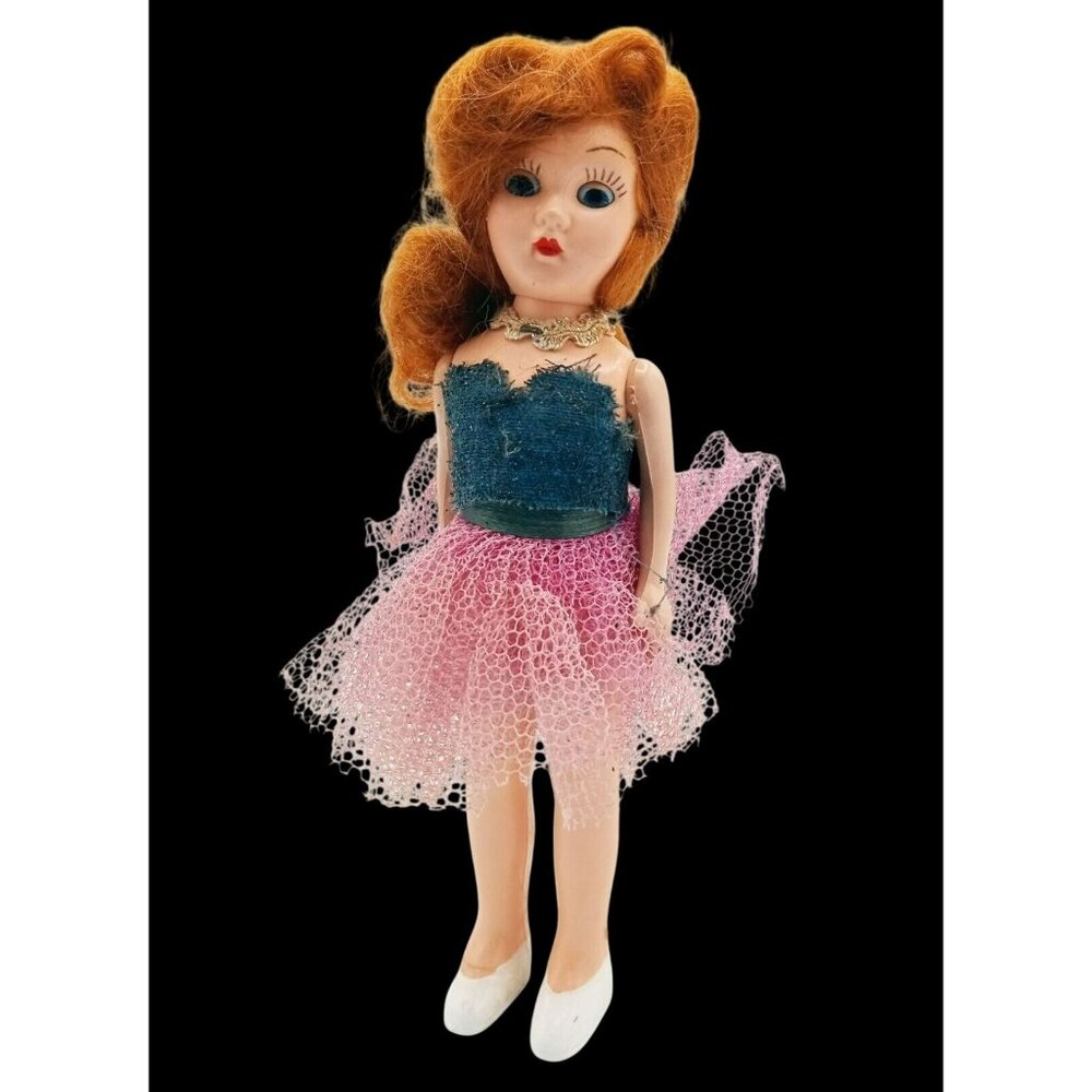 Vintage 1950s Ballerina Doll Sleepy Eyes Pink Tulle Skirt 6.5 In Fashion Toy